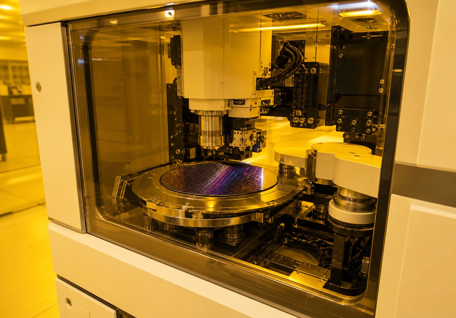 Automated wafer patterning tool in the yellow-light area